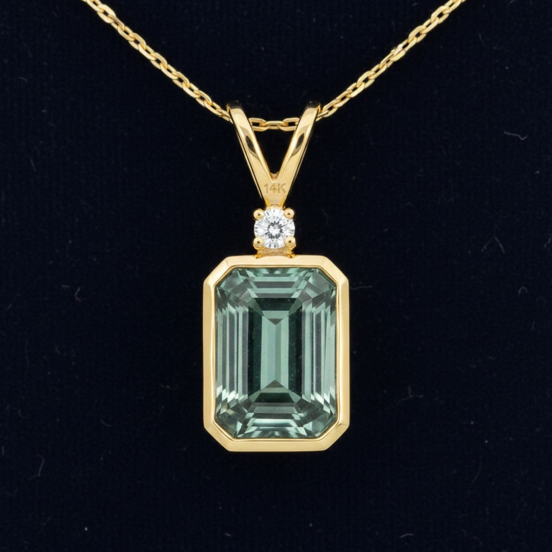 dije oro 14k con turmalina verde natural 0.98ct corte octagon, joyería mexicana Gold Shield