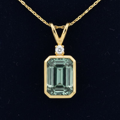 dije oro 14k con turmalina verde natural 0.98ct corte octagon, joyería mexicana Gold Shield