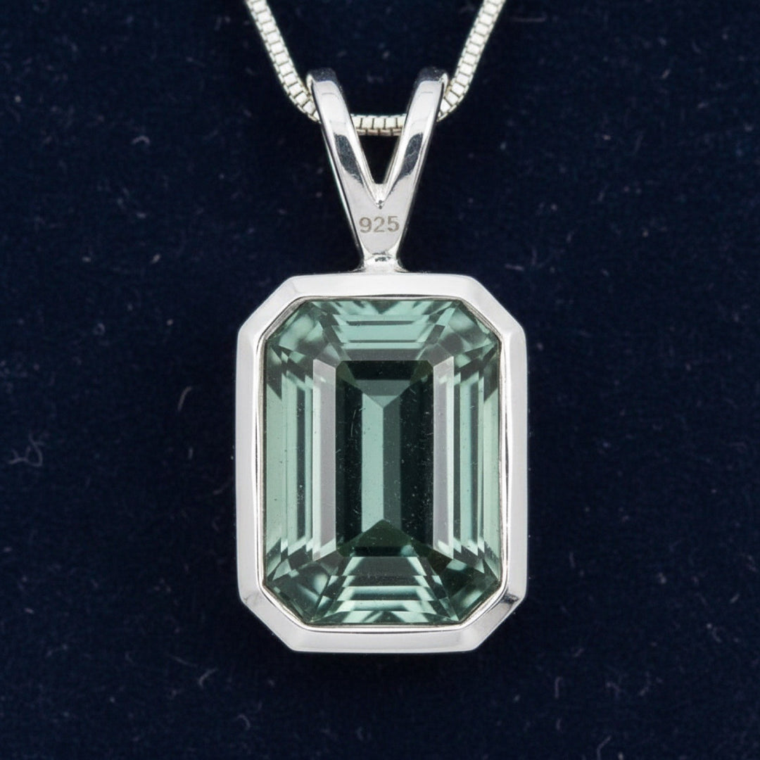 dije plata 925 con turmalina verde natural 0.98ct corte octagon, joyería mexicana Gold Shield