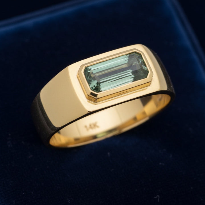 anillo hombre oro 14k con turmalina verde natural 1.20ct, joyería mexicana Gold Shield
