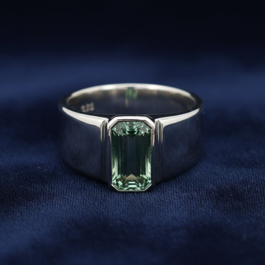 anillo hombre plata 925 con turmalina verde natural 1.20ct, joyería mexicana Gold Shield
