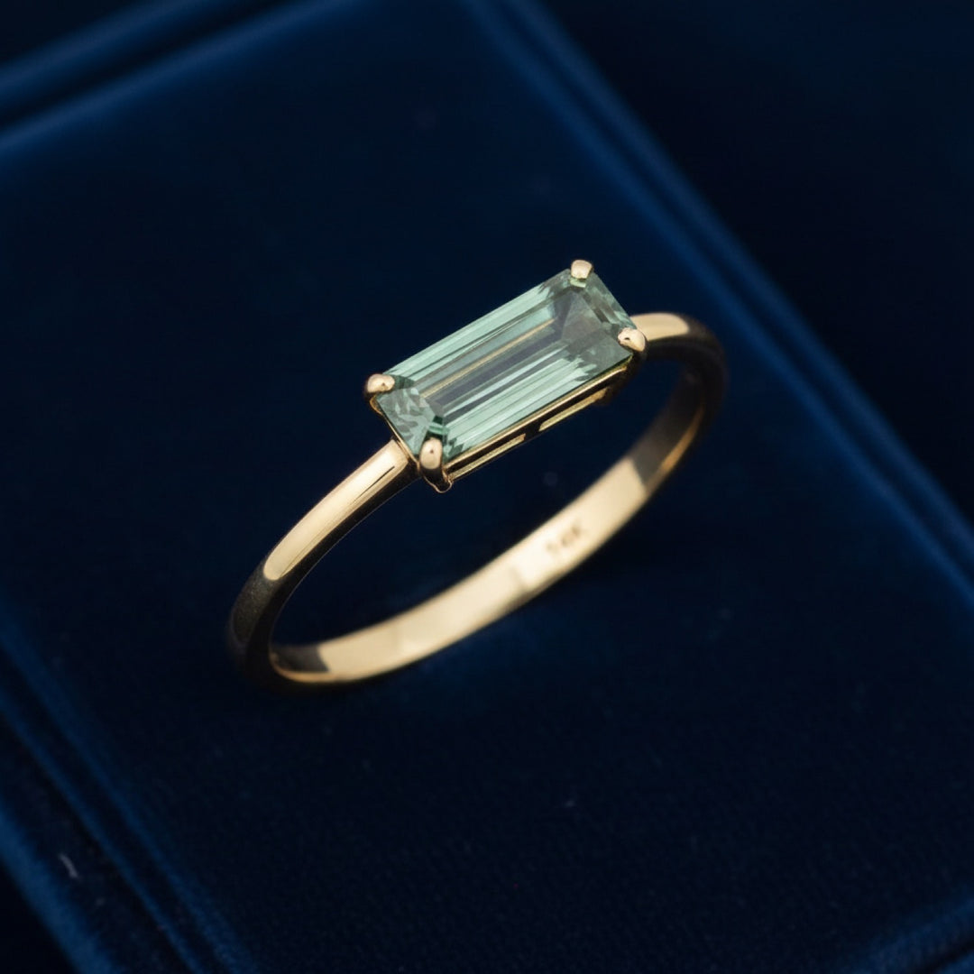 anillo oro 14k con turmalina verde natural 1.20ct, joyería mexicana Gold Shield