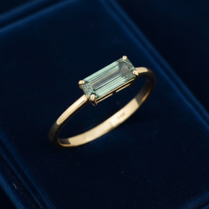 anillo oro 14k con turmalina verde natural 1.20ct, joyería mexicana Gold Shield