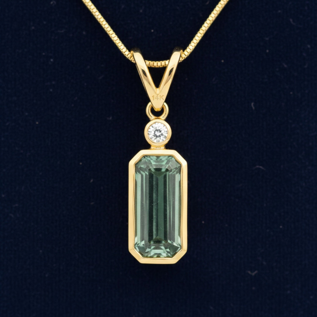 dije oro 14k con turmalina verde natural 1.20ct, joyería mexicana Gold Shield