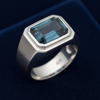 anillo de hombre de plata 925 con turmalina verde azul natural 2.27ct corte octagonal de África, joyería mexicana Gold Shield