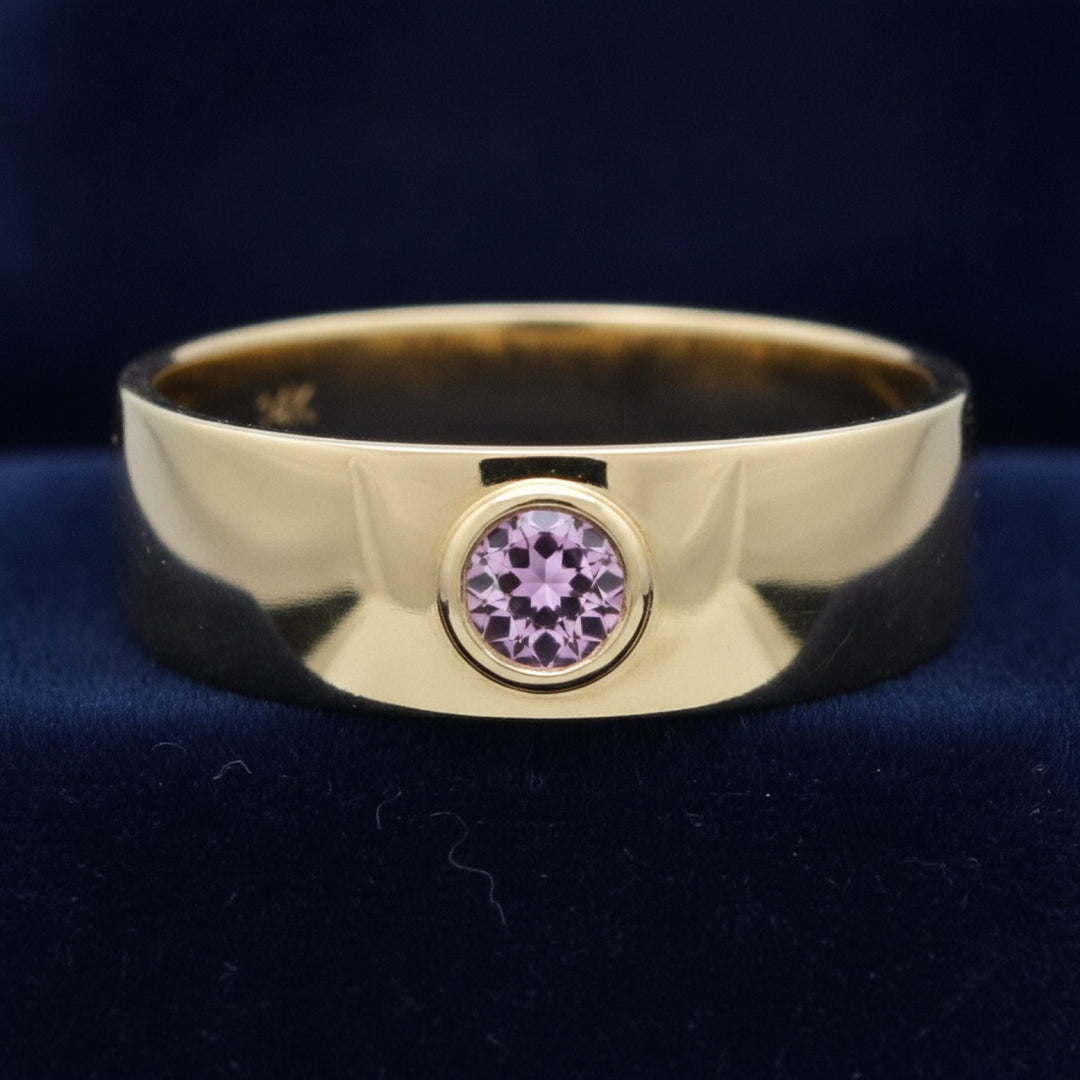 anillo de hombre de oro 14k con zafiro rosa natural 0.34ct corte rose-cut redondo, joyería mexicana Gold Shield