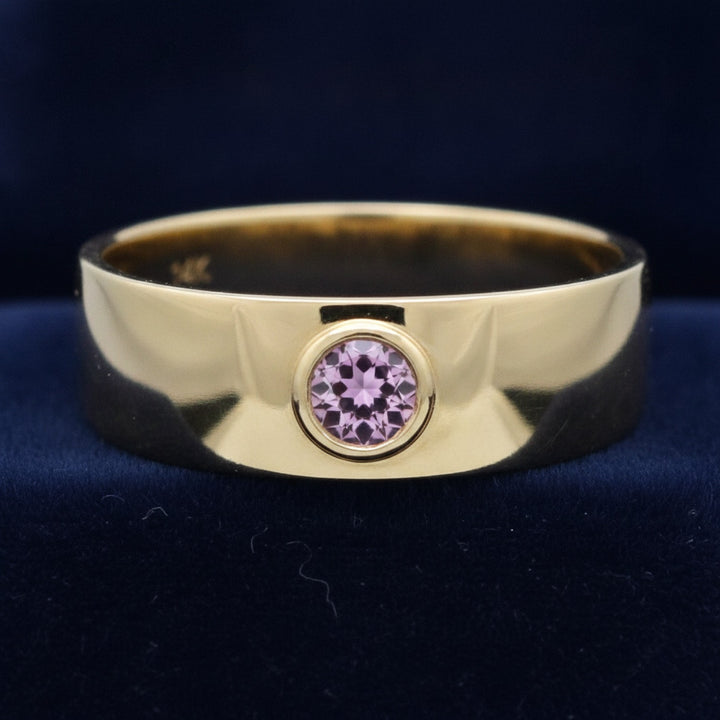 anillo de hombre de oro 14k con zafiro rosa natural 0.34ct corte rose-cut redondo, joyería mexicana Gold Shield