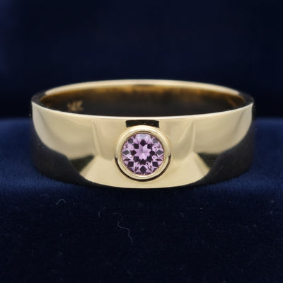 anillo de hombre de oro 14k con zafiro rosa natural 0.34ct corte rose-cut redondo, joyería mexicana Gold Shield