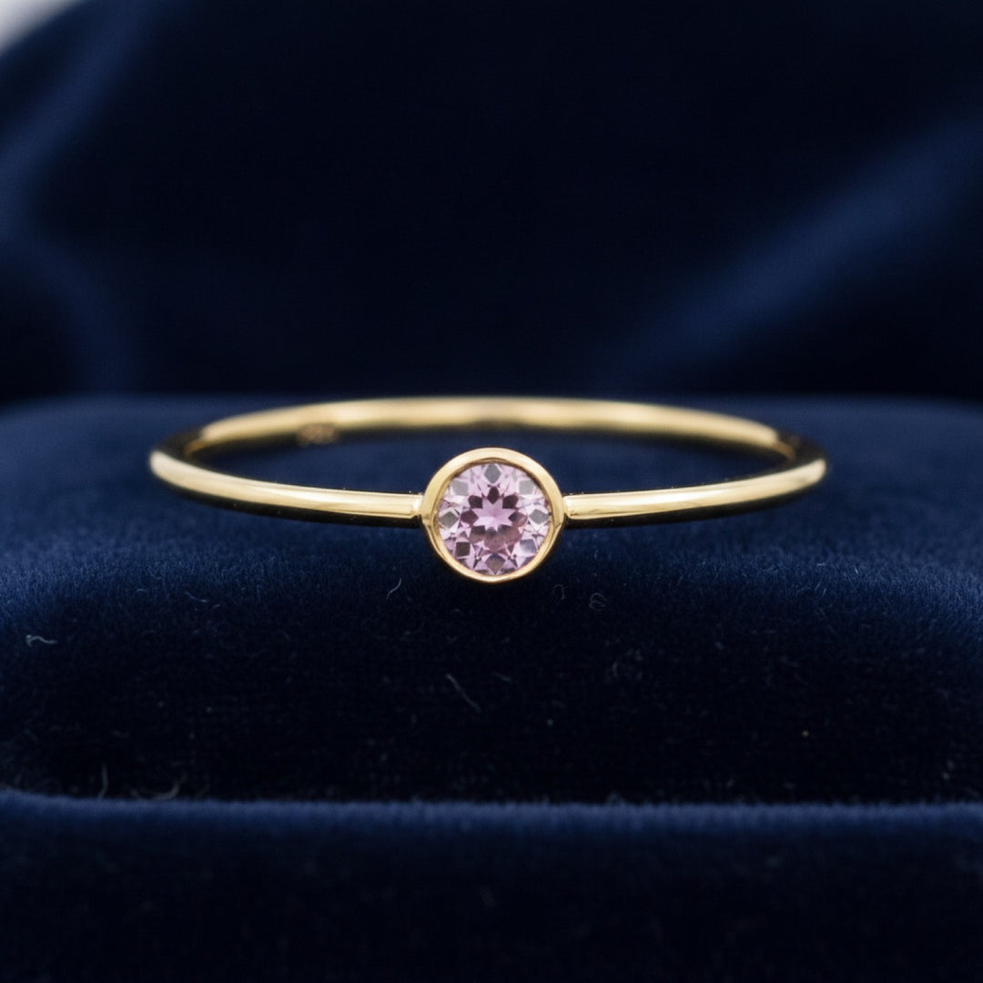 anillo oro 14k con zafiro rosa natural 0.34ct corte rose-cut redondo, joyería mexicana Gold Shield