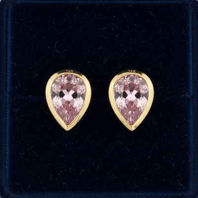 aretes de oro 14k con par de zafiros rosa naturales 1.45ct pera de Madagascar, joyería mexicana Gold Shield