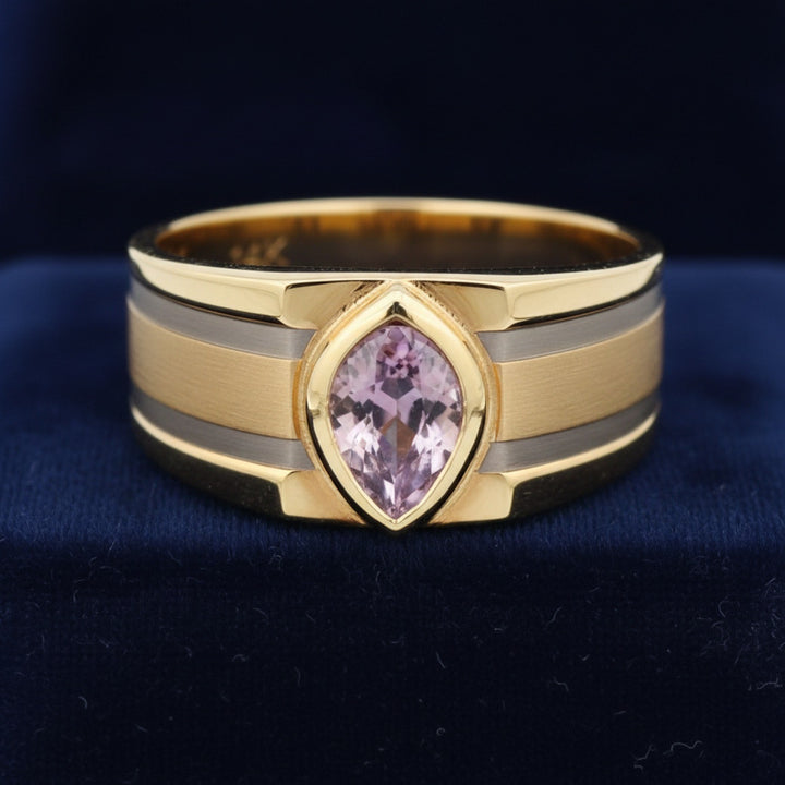 anillo de hombre de oro 14k con zafiro rosa rosa purpúreo natural 0.38ct corte pera de Tanzania, joyería mexicana Gold Shield