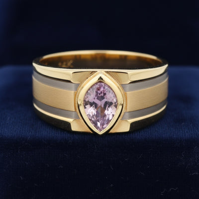 anillo de hombre de oro 14k con zafiro rosa rosa purpúreo natural 0.38ct corte pera de Tanzania, joyería mexicana Gold Shield