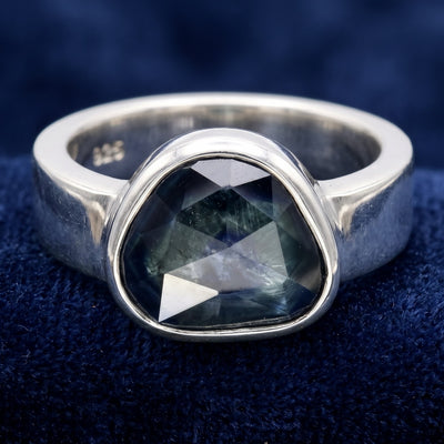 anillo de hombre de plata 925 con zafiro verde azul natural 2.69ct corte rose-cut fancy, joyería mexicana Gold Shield