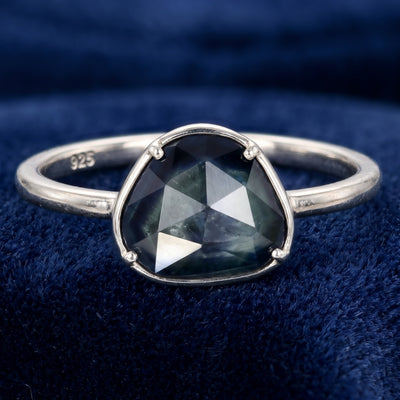 anillo plata 925 con zafiro verde azul natural 2.69ct corte rose-cut fancy, joyería mexicana Gold Shield