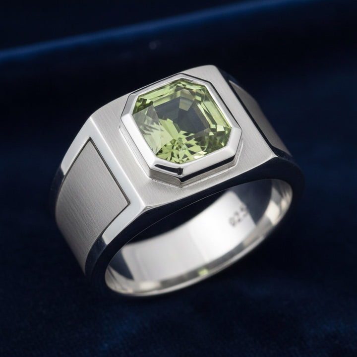anillo de hombre de plata 925 con zafiro verde verde natural 0.71ct corte hexagonal de Australia, joyería mexicana Gold Shiel
