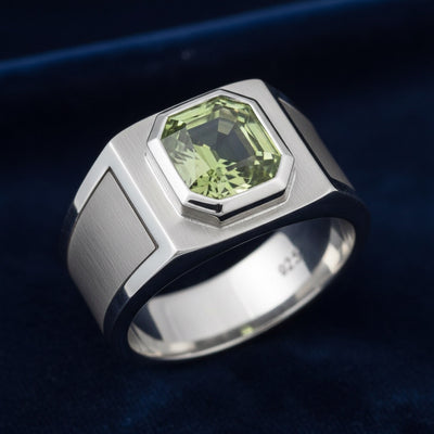 anillo de hombre de plata 925 con zafiro verde verde natural 0.71ct corte hexagonal de Australia, joyería mexicana Gold Shiel