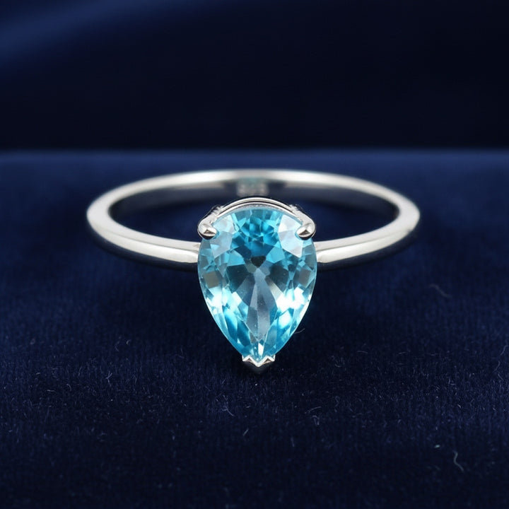 anillo de plata 925 con zircon azul natural 1.43ct corte pera de Camboya, joyería mexicana Gold Shield