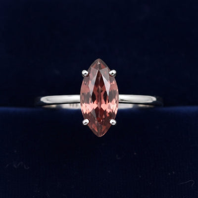 anillo plata 925 con zircon champagne rosado natural 1.35ct corte marquesa, joyería mexicana Gold Shield