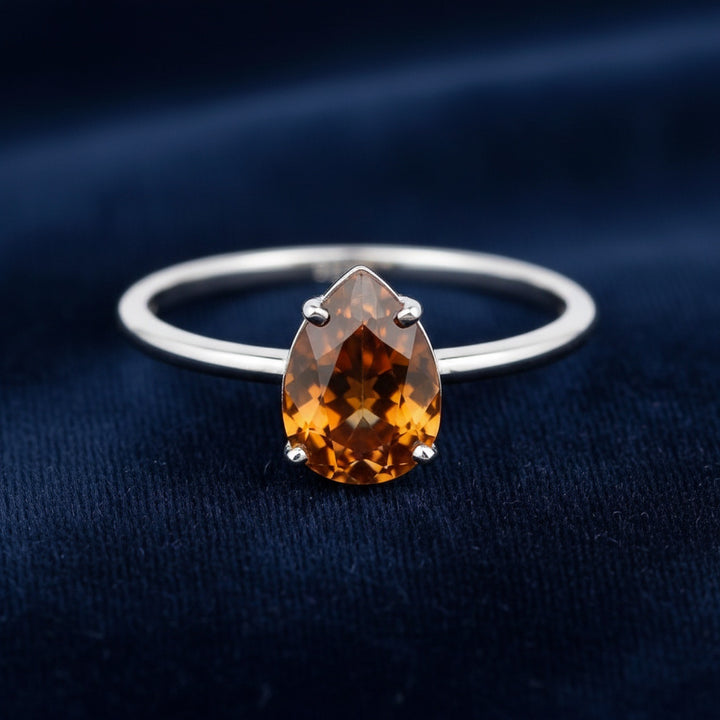 anillo de plata 925 con zircon naranja natural 2.21ct corte pera de Tanzania, joyería mexicana Gold Shield