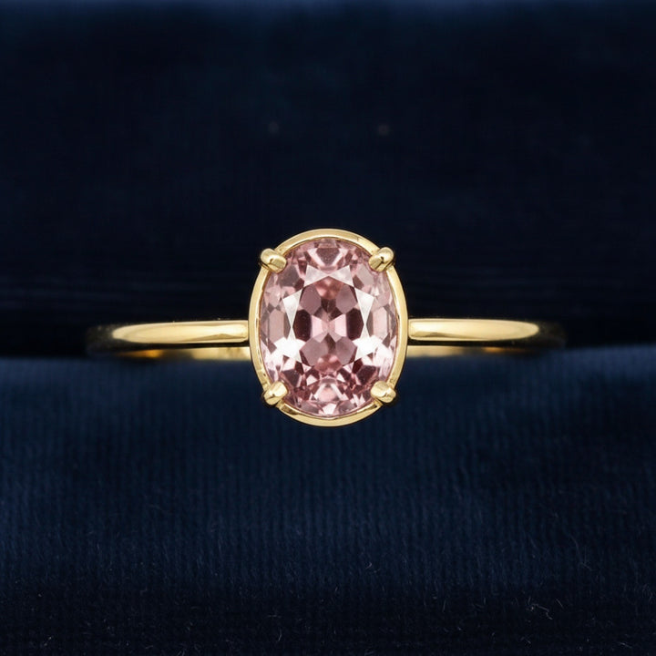 anillo de oro 14k con zircon rosa natural 1.41ct corte oval de Tanzania, joyería mexicana Gold Shield