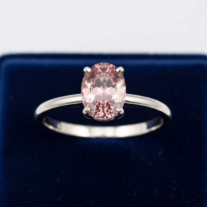 anillo de plata 925 con zircon rosa natural 1.41ct corte oval de Tanzania, joyería mexicana Gold Shield