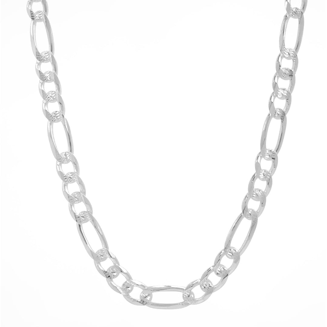 Cadena Figaro de Plata de Ley .925. Esta cadena es un accesorio elegante y duradero que puede ser utilizado por hombres y mujeres. La imagen es ideal para aquellos que buscan una cadena de alta calidad para agregar a su colección de joyas.