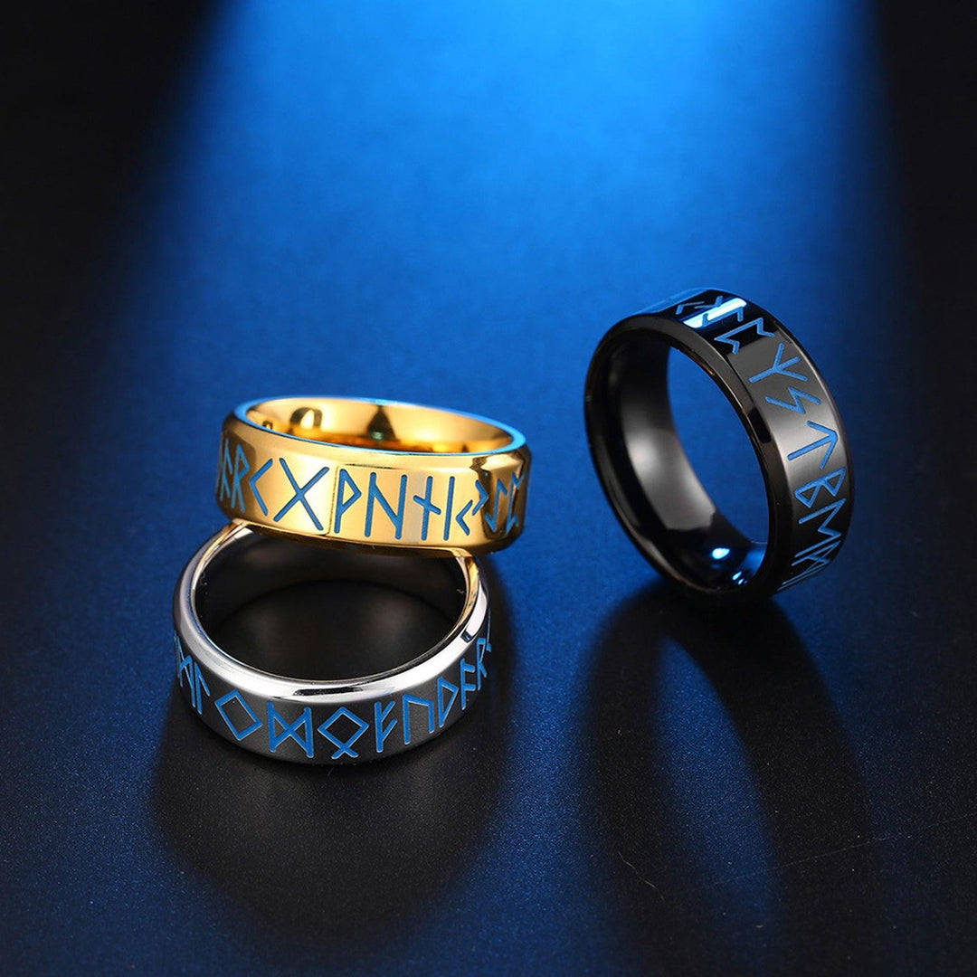 Anillos para Hombre de Acero Inoxidable con Runas Vikingas - GOLD SHIELD