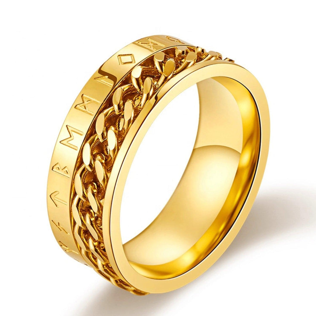 Anillos para Hombre de Acero Inoxidable con Runas Vikingas y Cadena Giratoria - GOLD SHIELD