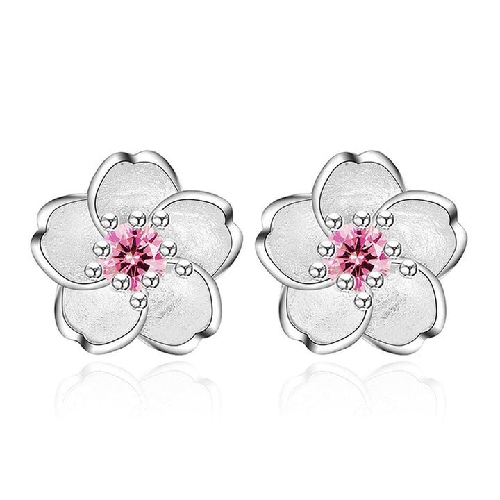 Aretes Flor de Cerezo de Plata 925 y Zirconia - GOLD SHIELD