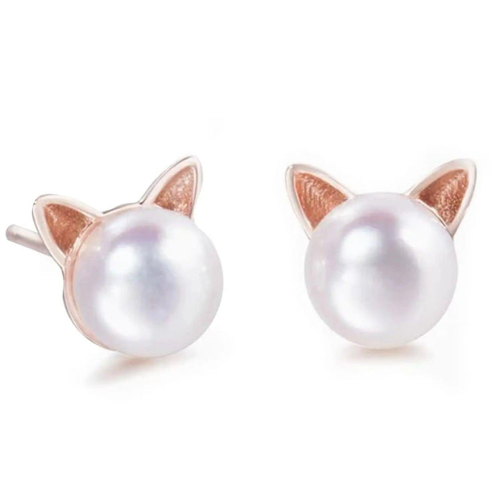 Aretes Gatito de Plata 925 y Perlas - GOLD SHIELD