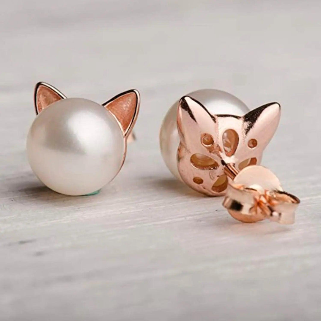 Aretes Gatito de Plata 925 y Perlas - GOLD SHIELD