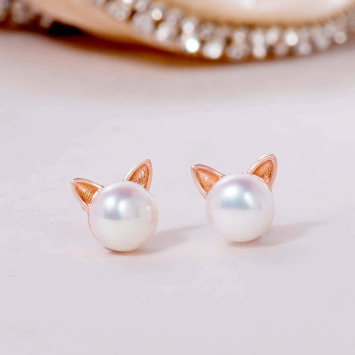 Aretes Gatito de Plata 925 y Perlas - GOLD SHIELD