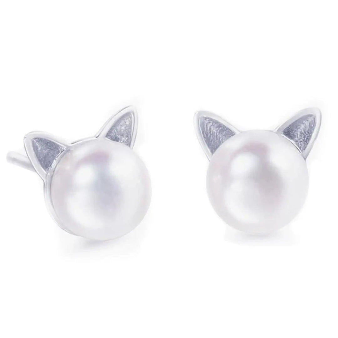 Aretes Gatito de Plata 925 y Perlas - GOLD SHIELD