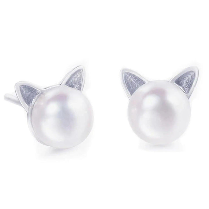 Aretes Gatito de Plata 925 y Perlas - GOLD SHIELD