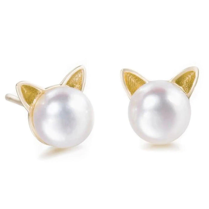 Aretes Gatito de Plata 925 y Perlas - GOLD SHIELD