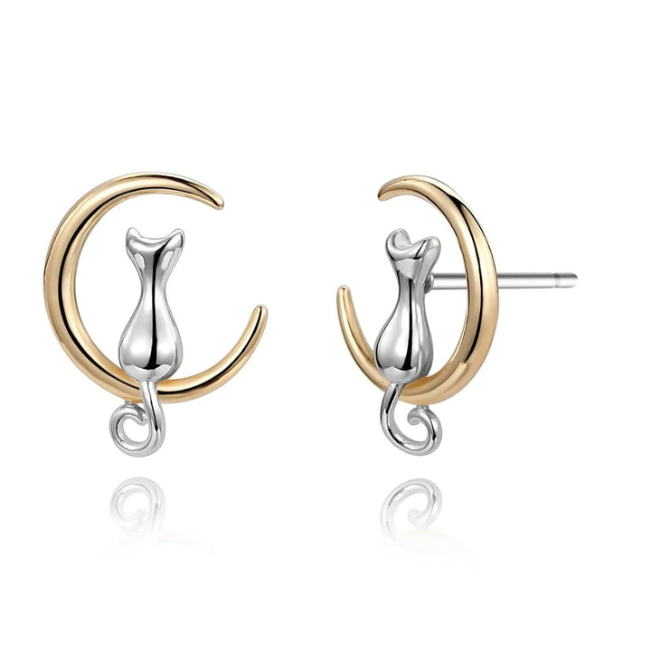 Aretes Gato Luna de Plata 925 - GOLD SHIELD