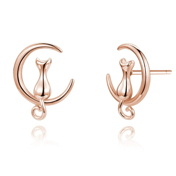 Aretes Gato Luna de Plata 925 - GOLD SHIELD