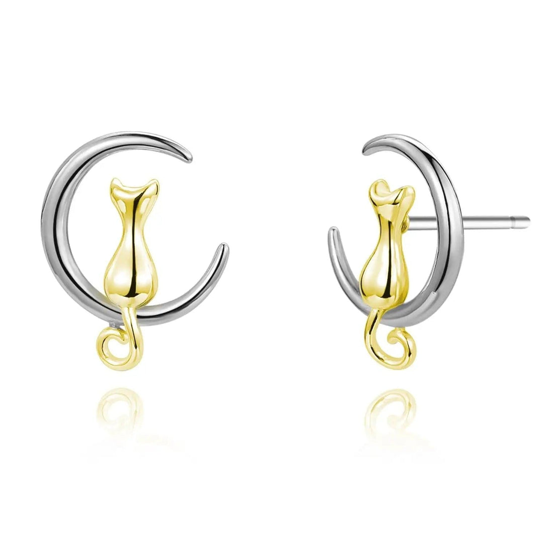 Aretes Gato Luna de Plata 925 - GOLD SHIELD