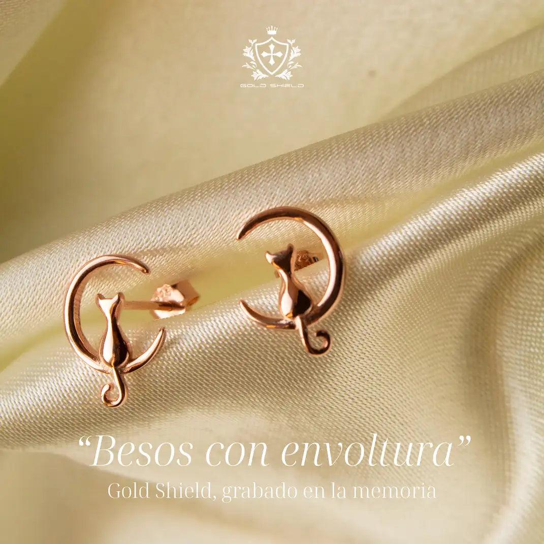 Aretes Gato Luna de Plata 925 - GOLD SHIELD