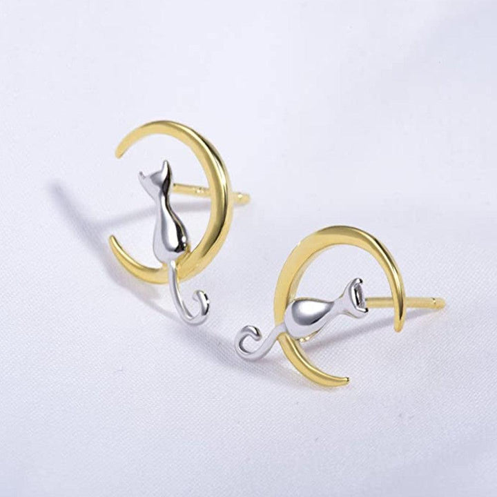 Aretes Gato Luna de Plata 925 - GOLD SHIELD