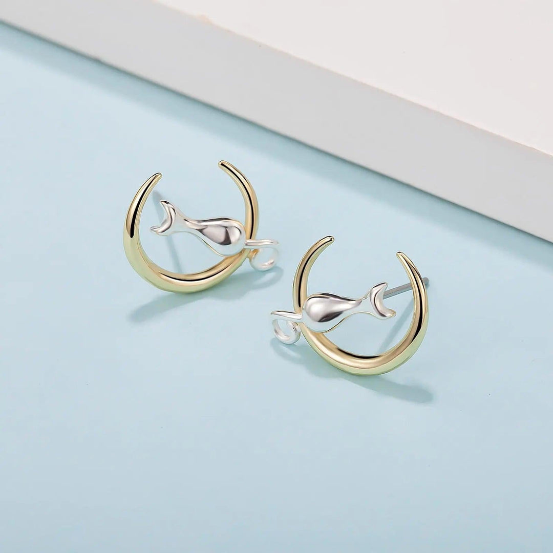 Aretes Gato Luna de Plata 925 - GOLD SHIELD