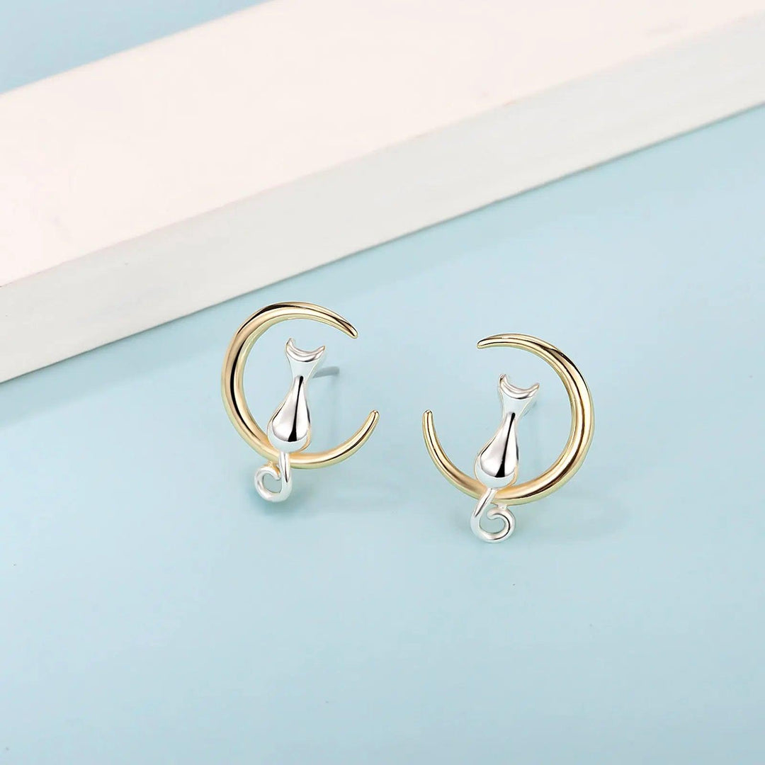 Aretes Gato Luna de Plata 925 - GOLD SHIELD