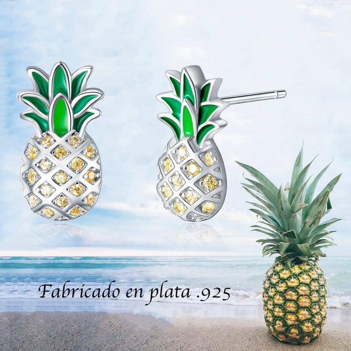 Aretes Piña de Plata y Zirconia - GOLD SHIELD