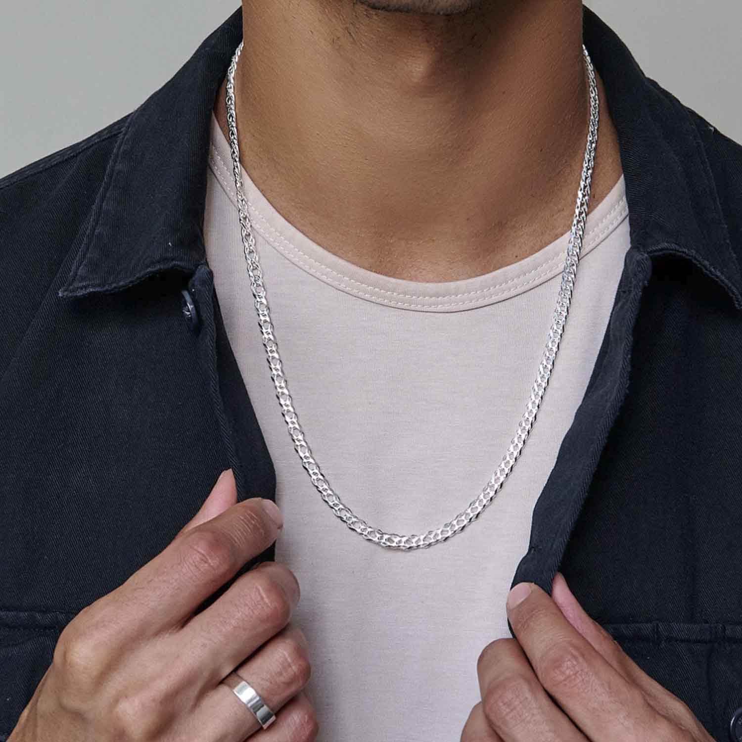 Cadena de plata 925 gruesa para hombre doble rombo 5mm GOLD SHIELD