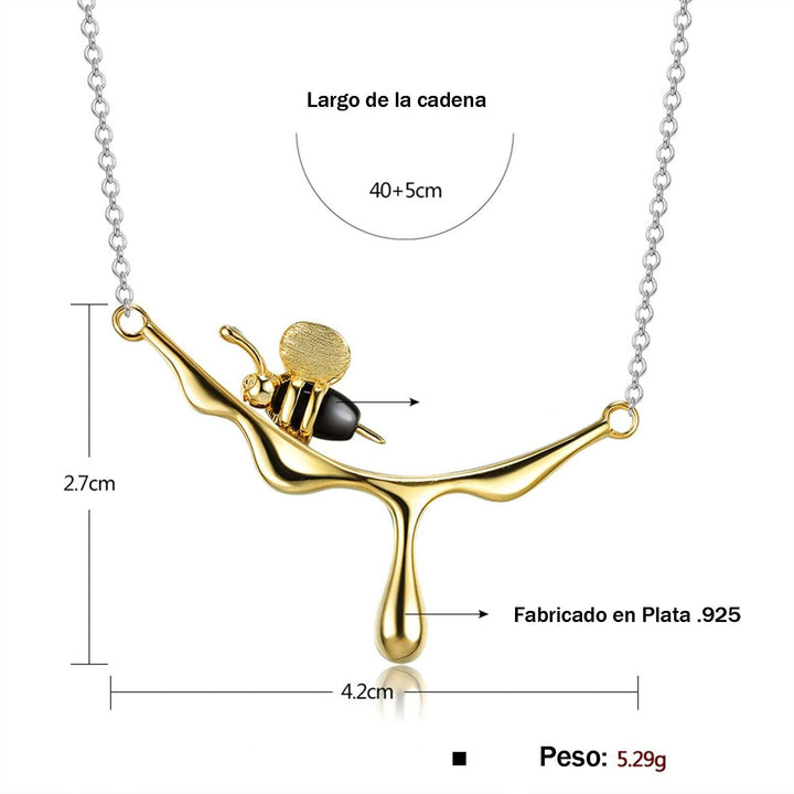 Collar para Mujer de Plata 925 Abeja y Miel - GOLD SHIELD