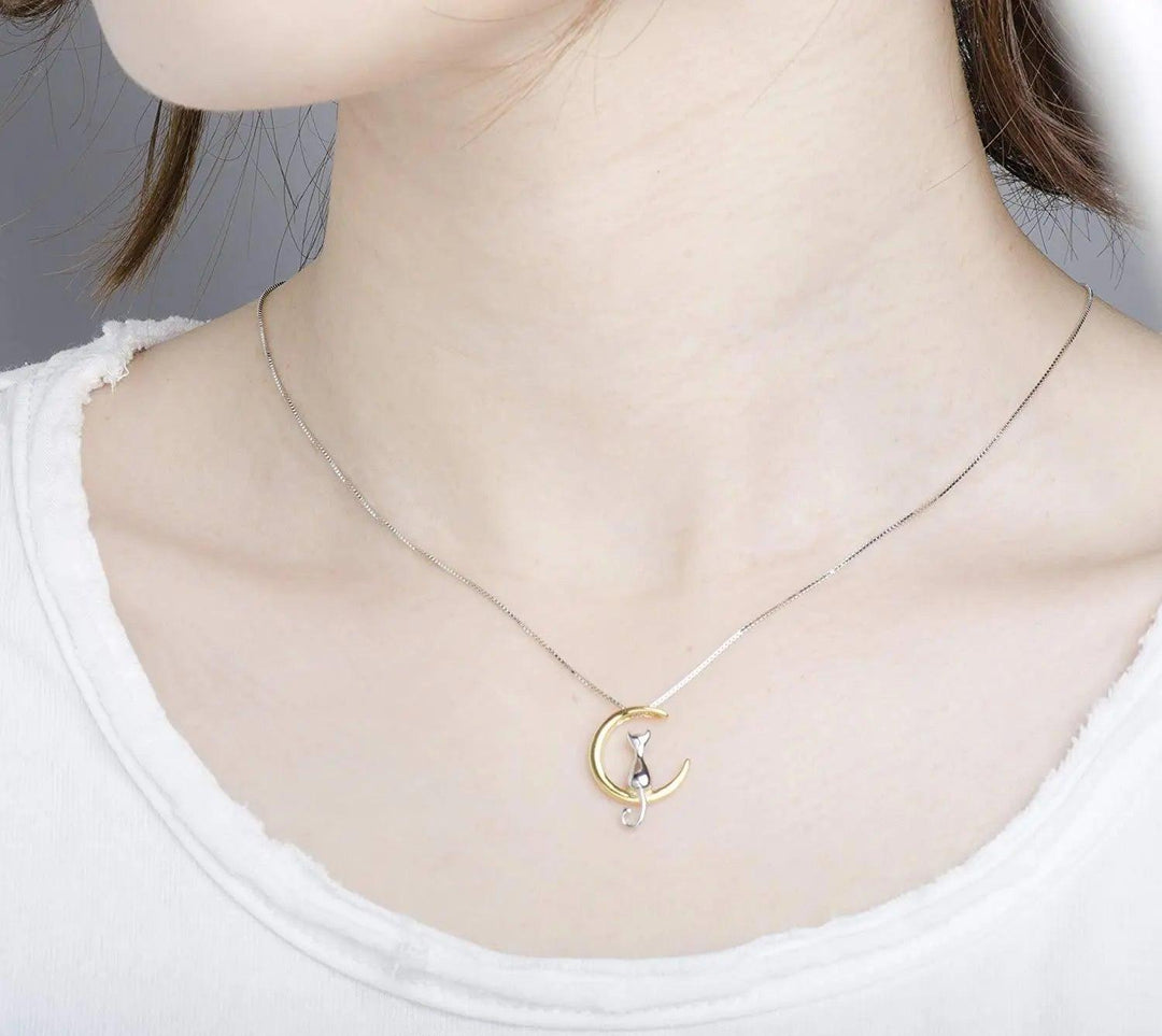 Set de Joyería 2 Piezas para Mujer de Plata 925 Gato Luna - GOLD SHIELD