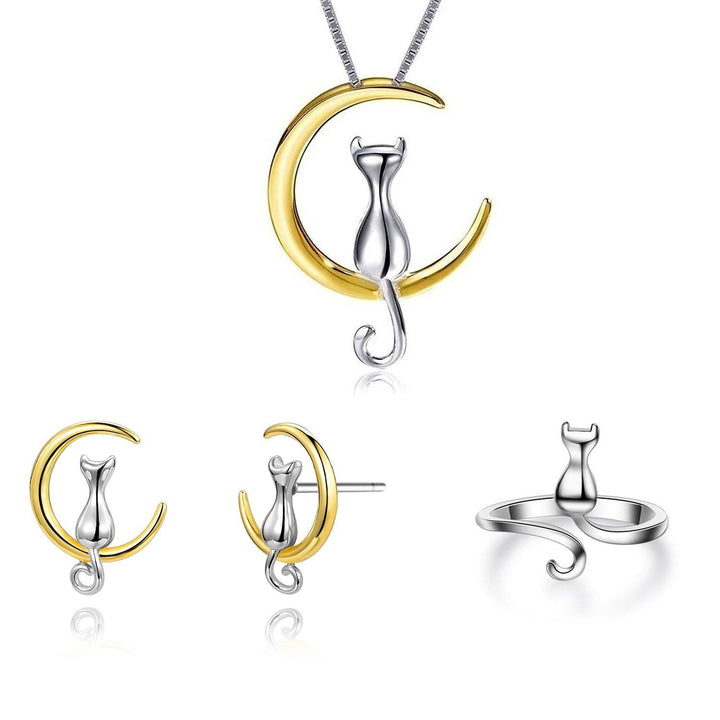 Set de Joyería 3 Piezas para Mujer de Plata 925 Gato Luna - GOLD SHIELD