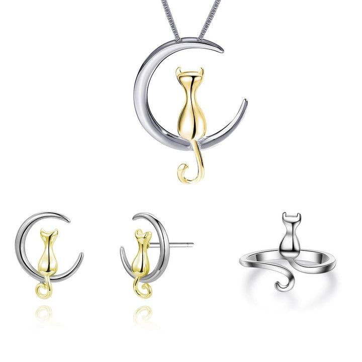 Set de Joyería 3 Piezas para Mujer de Plata 925 Gato Luna - GOLD SHIELD