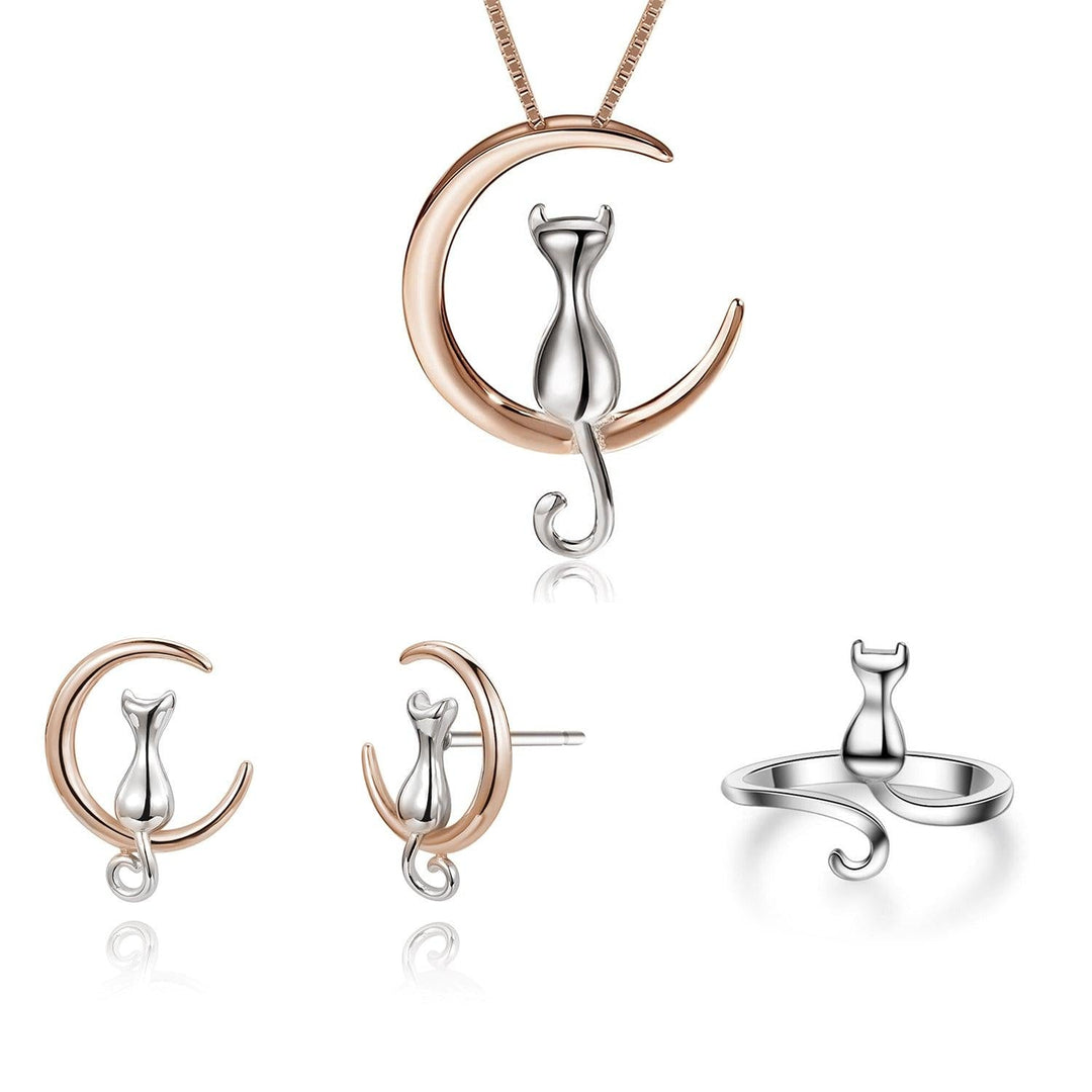 Set de Joyería 3 Piezas para Mujer de Plata 925 Gato Luna - GOLD SHIELD