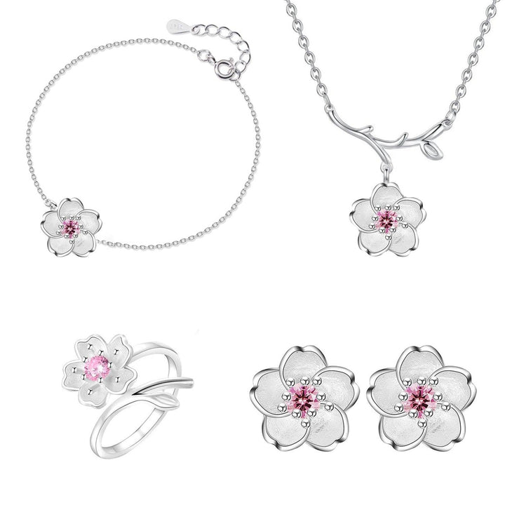 Set de Joyería 4 Piezas para Mujer de Plata 925 Flor de Cerezo - GOLD SHIELD